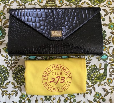 Fred Hayman 273 NWOT Black Croc Pattern Leather Clutch/Cross Body Purse/Bag