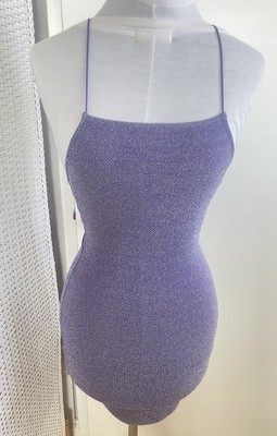 Trendy Purple Sparkly Bodycon Mini Dress Crisscross Strappy Back Aesthetic