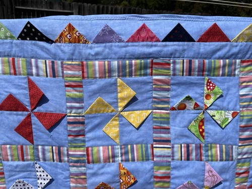 Trapunta reversibile fatta a mano 46x54 blu girarrosto coperta bambino spedizione gratuita  - Foto 2 di 12