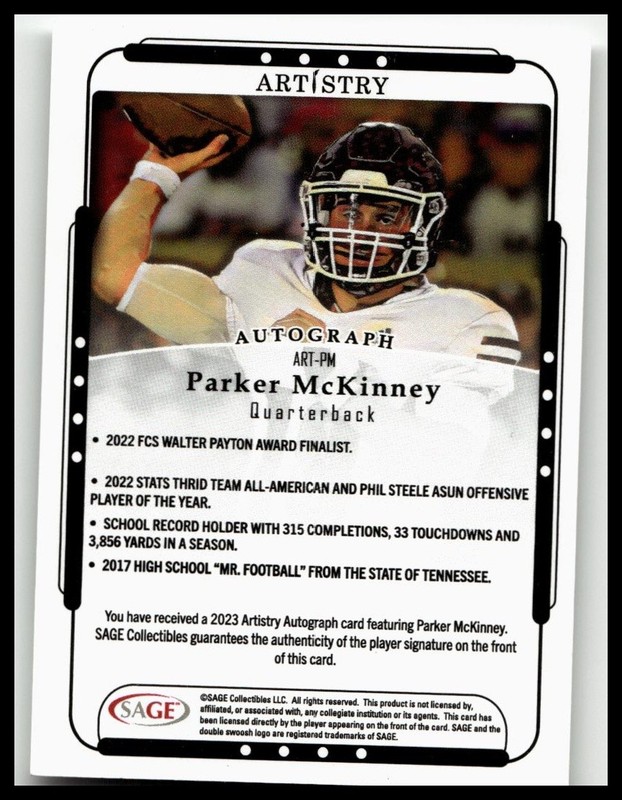 2023 SAGE Artistry #ART-PM Parker McKinney Autographs