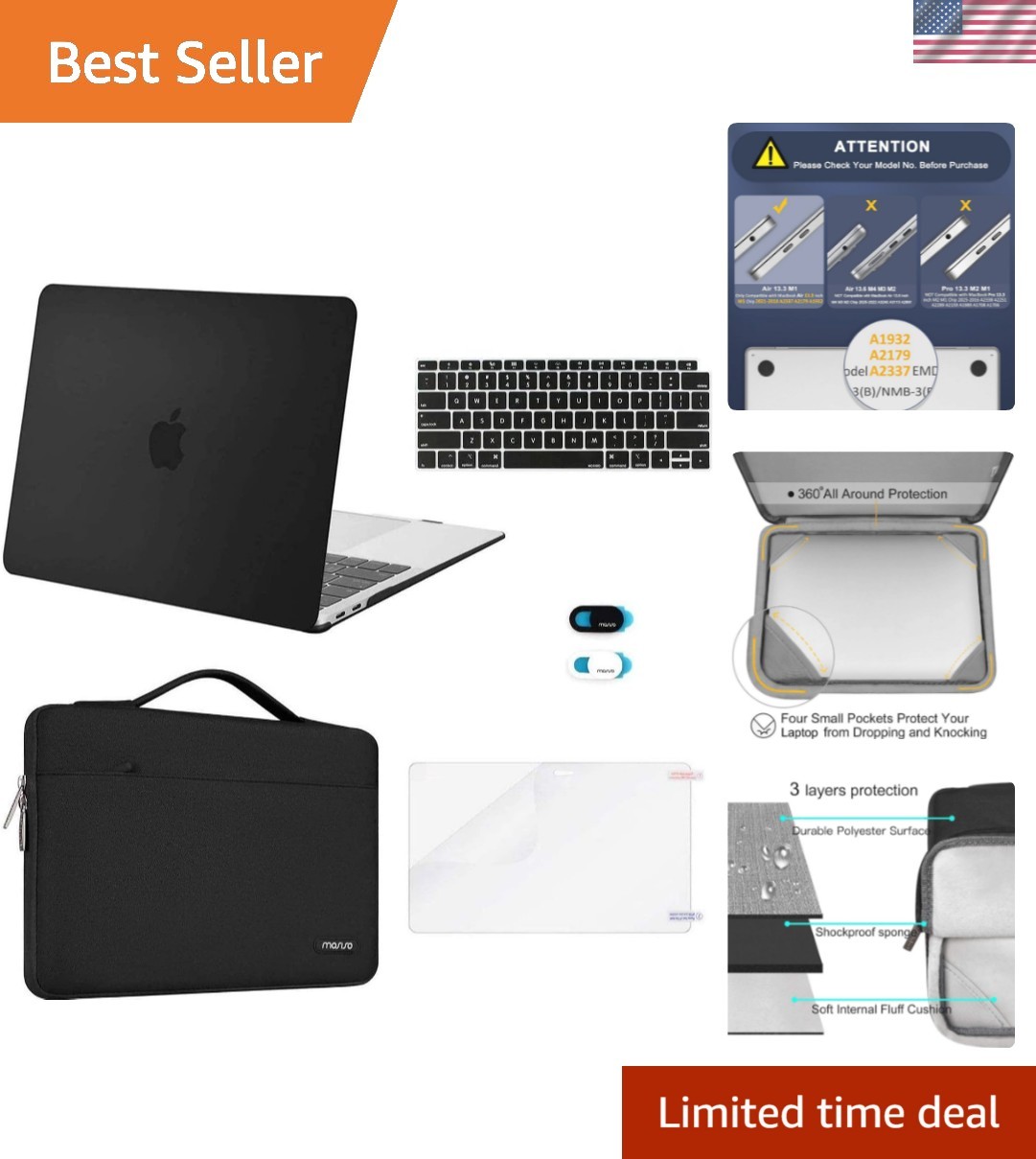 Luxury Black Hard Shell Case & Accessories for 13" MacBook A