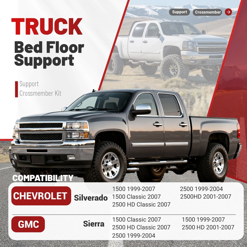 Truck Bed Floor Support for 2007-2014 Chevrolet Silverado 1500 2500HD 3500HD Foto 3 de 4