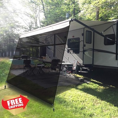EXCELFU RV Awning Sun Shade Screen 17'x9' Black Mesh