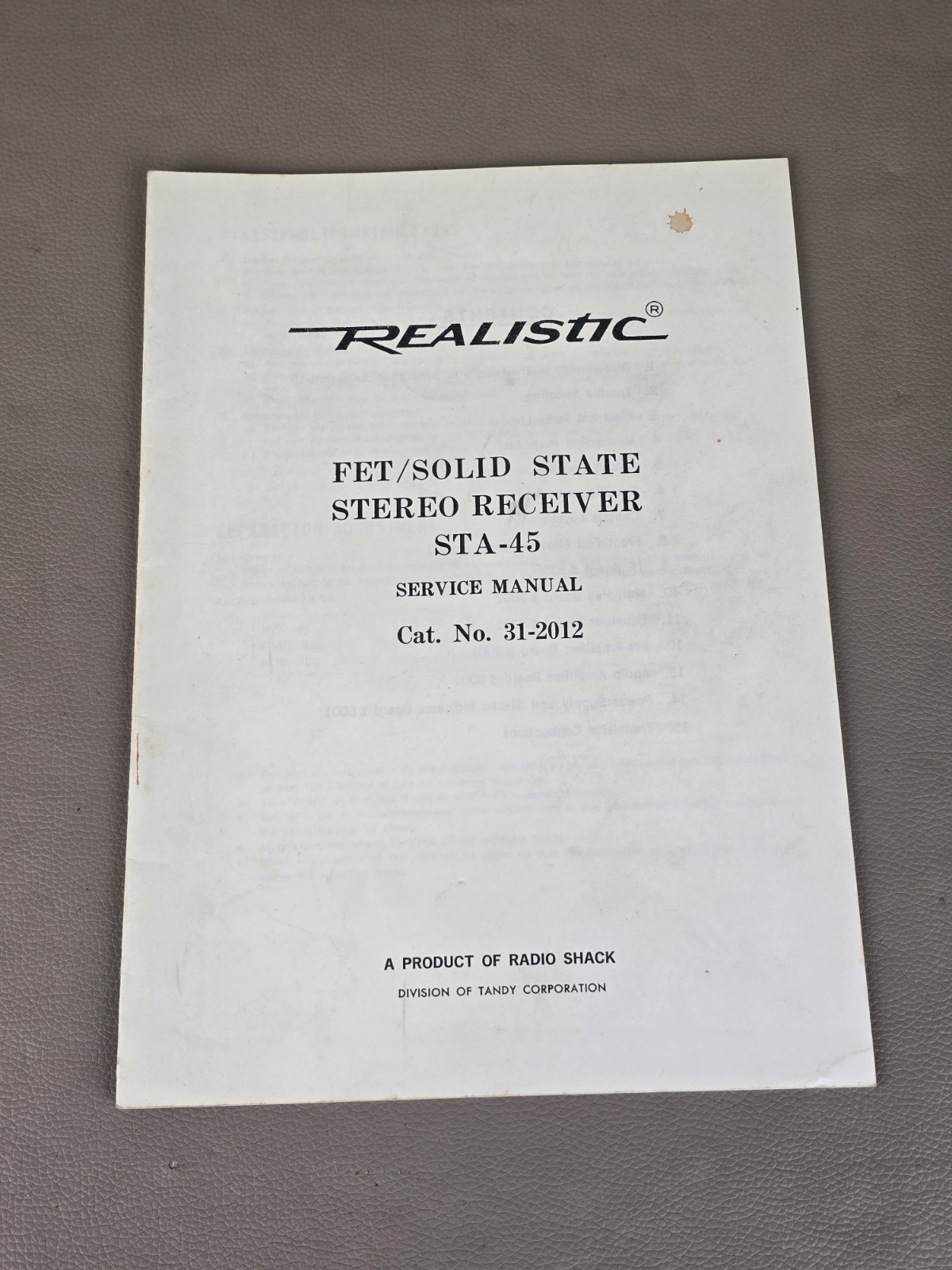 Realistic Solid State Stereo Receiver STA-45 Service Manual D-6346
