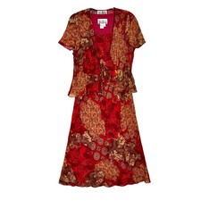 Y2K Sheri Martin 2 Pc Vest Chiffon Midi Dress Set Sz 14 Boho Southwestern Folk