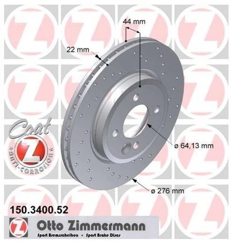 2 Discos Freno Delanteros Ø 276MM Perforado Zimmermann Mini R50 R53 One COOPER - Imagen 2 de 3