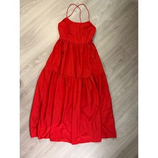 SHEIN Red Spaghetti Strap Tiered Maxi Dress Flowy Backless Boho Festival Size S