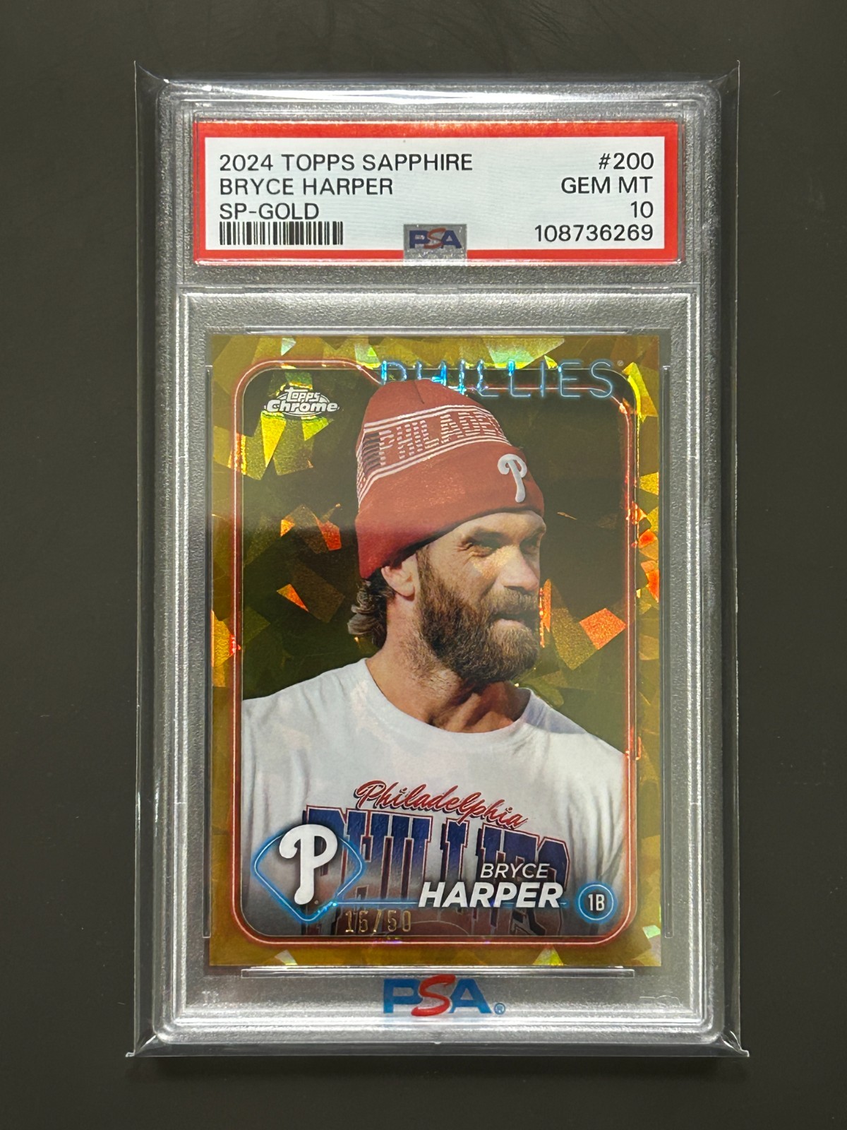 2024 Topps Chrome Sapphire Bryce Harper #200 SP Gold #/50 PSA 10