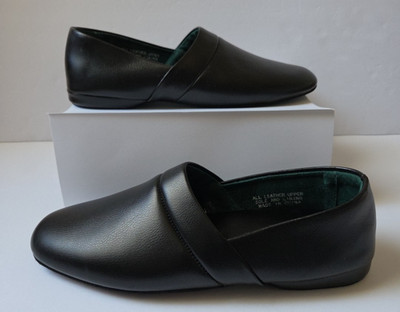 PAMIR Mens Black Leather Slippers Size 11W House Shoes Padded Comfort