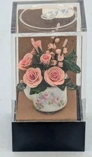 NIB Dollhouse Miniature Artisan Pink Floral Arrangement Ni-Glo Vase 1:12