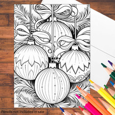 Christmas Ornaments Adult Coloring Cards: 5x7 DIY Greeting Card Set w/Envelopes