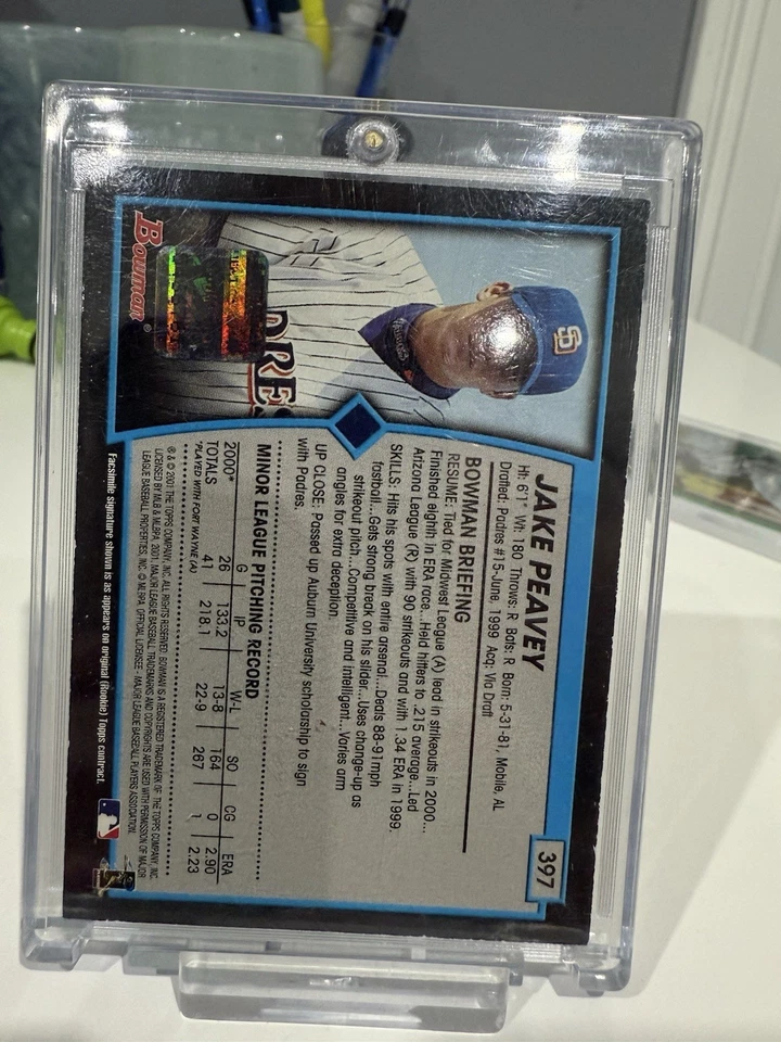 2001 Jake Peavy SD Padres Autograph Bowman Rookie Buy Back Certified 07/13 Rare - Image 2 of 3
