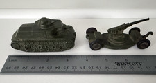 Lot of 2 Vintage Diecast Military Toys   Tank  AA Gun Trailer Tootsietoy 