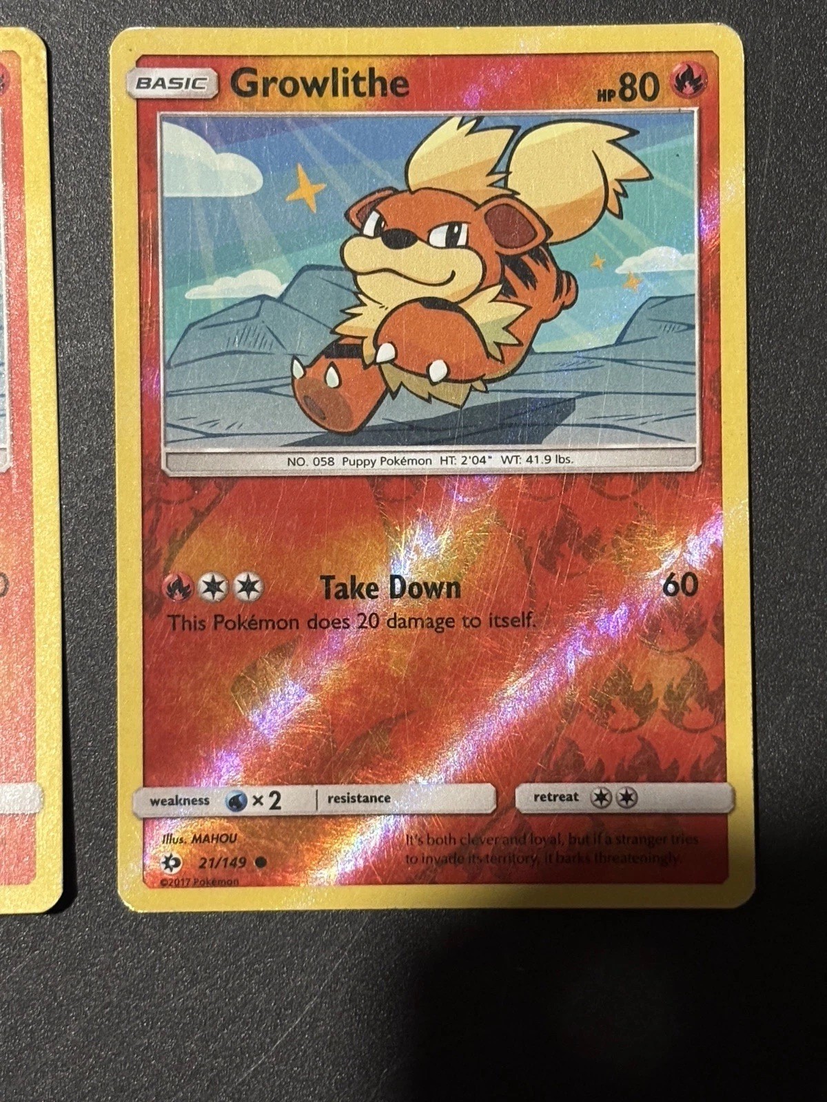 Pokemon Growlithe Reverse Holo Card 21/149 SM Base Set