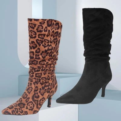 INNERSECT Womens Mid Calf High Heel Boots Ladies Pointed Toe Stiletto Heel Party Shoes