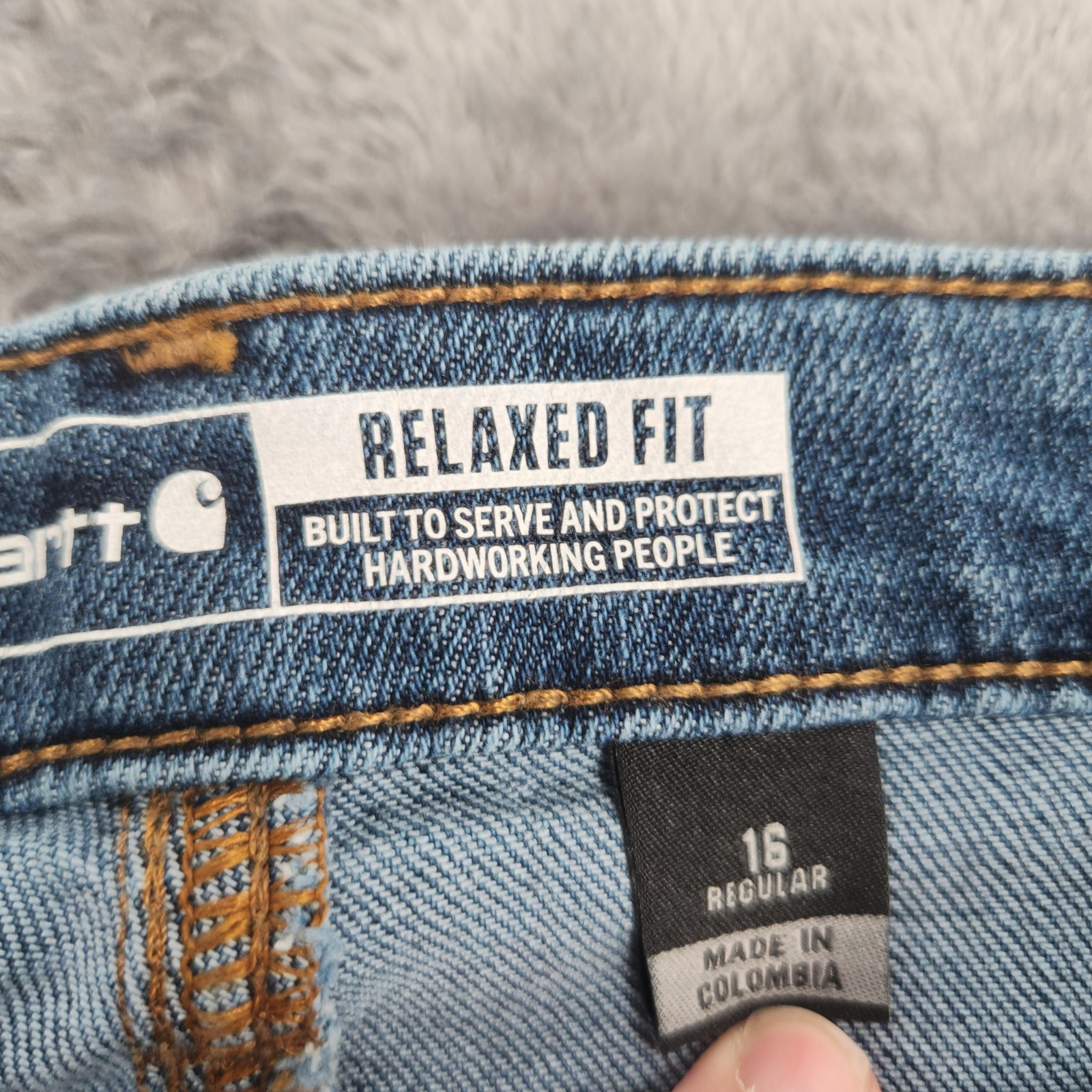 Carhartt Rugged Flex Relaxed Fit Jeans Womens 16 Blue Double Front Work Denim thumbnail 3