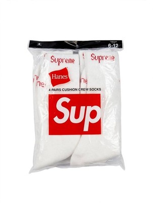 Supreme X Hanes Crew Socks - White, Pack of 4, Size 6-12