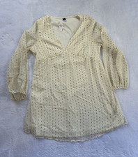 Old Navy Off White & Gold Knee Length Dress, Size L, NWT, Long Sleeve Balletcore