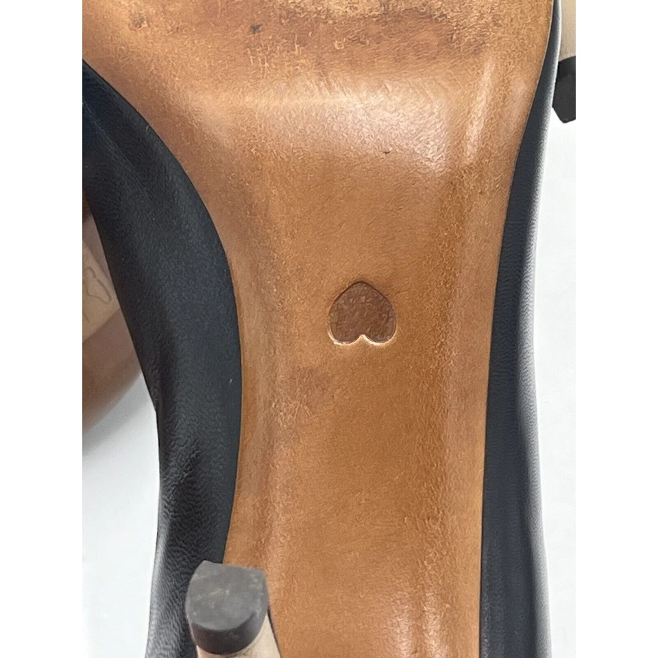 Moschino Cheap & Chic Color Block Black Tan Leather Peep Toe Pumps Sz 40/9.5 - Image 4 of 4