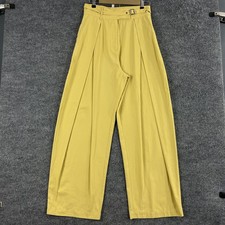 Pinko Pants 42 Ricordi Wide Leg Trousers With Waist Straps Yellow Office Luxury