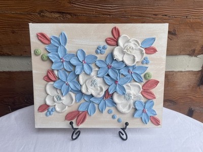 Original 3D canvas Textured Wall Table Art Floral Handmade 10  X 8 '' Flowers NEW