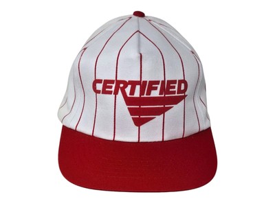 Vintage Certified Trucker Patch Hat Snapback 90s Red Pin Stripe Adjustable 