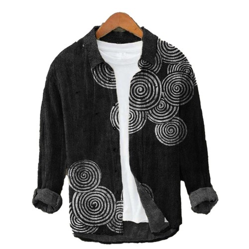 Herren Hawaii Langarm Button Down Hemd Freizeit traditionelles Muster - Bild 9 von 20