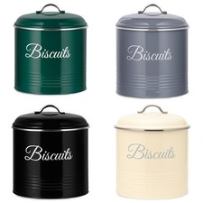 Biscuit Tin Retro Round Cookie Jar with Airtight Lid 5.3L Green Grey Black 
