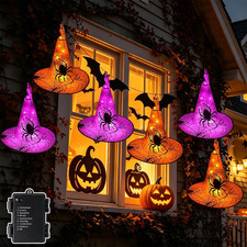 Halloween Decorations 6 Pcs Lighted Hanging Witch Hats 8 Modes