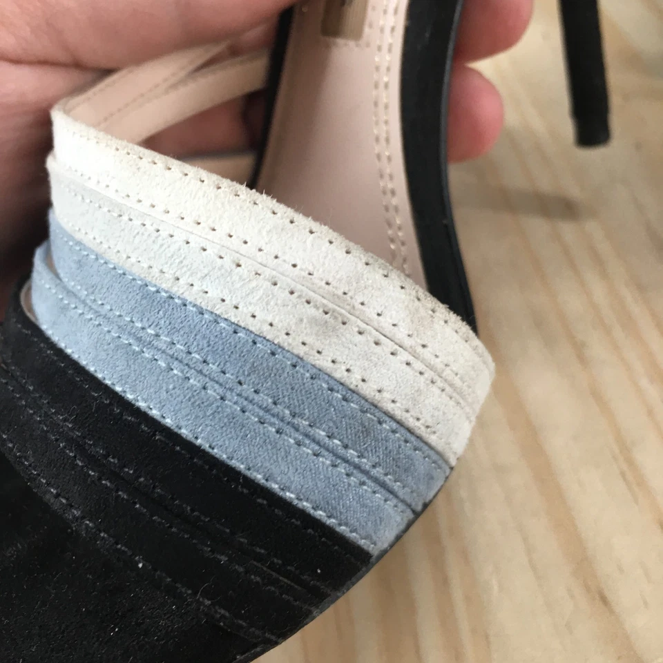 Tacones básicos Zara para mujer 37 tiras correa de tobillo de aguja negro punta abierta chic Foto 4 de 4