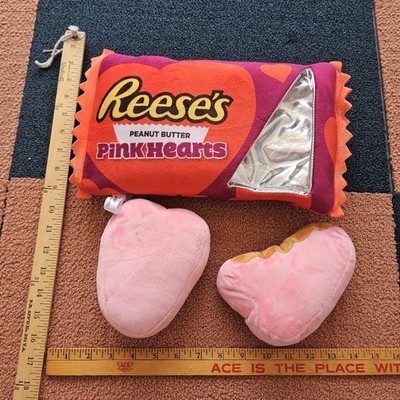 Iscream Valentine Reese's Pink Hearts Pillow 14x9 With Plushies ɓ5c
