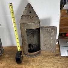 Early Primitive Paul Revere Punched Tin Candle Lantern Patina Hanging Antique 