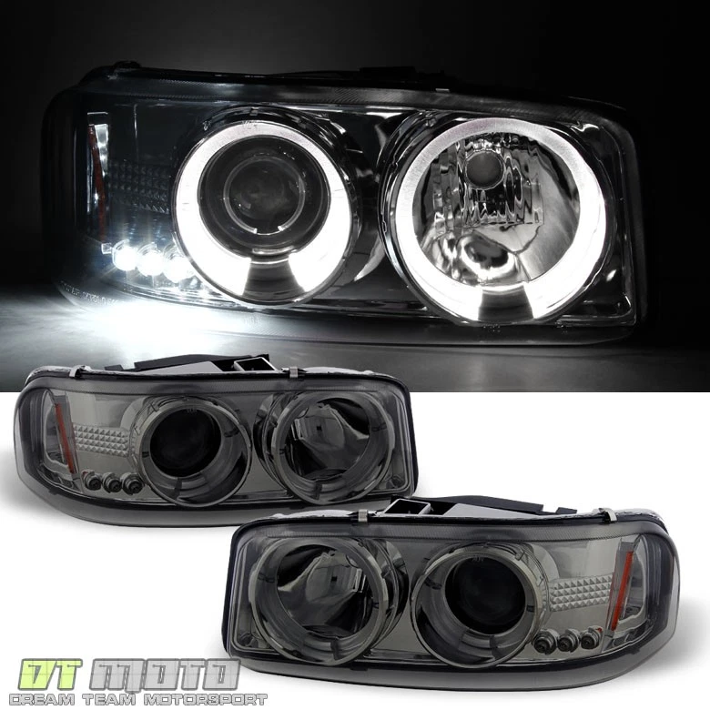 Faros proyectores Sierra Yukon Halo 2000-2006 ahumados + lámparas LED de señal de parachoques Foto 2 de 4