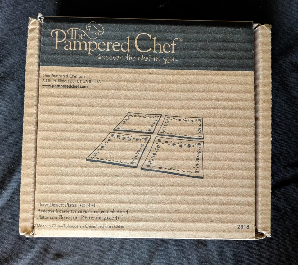 Pampered Chef 6” Square Glass Pink Daisy Dessert Plates Set of 4 #2818 New - Image 2 of 4