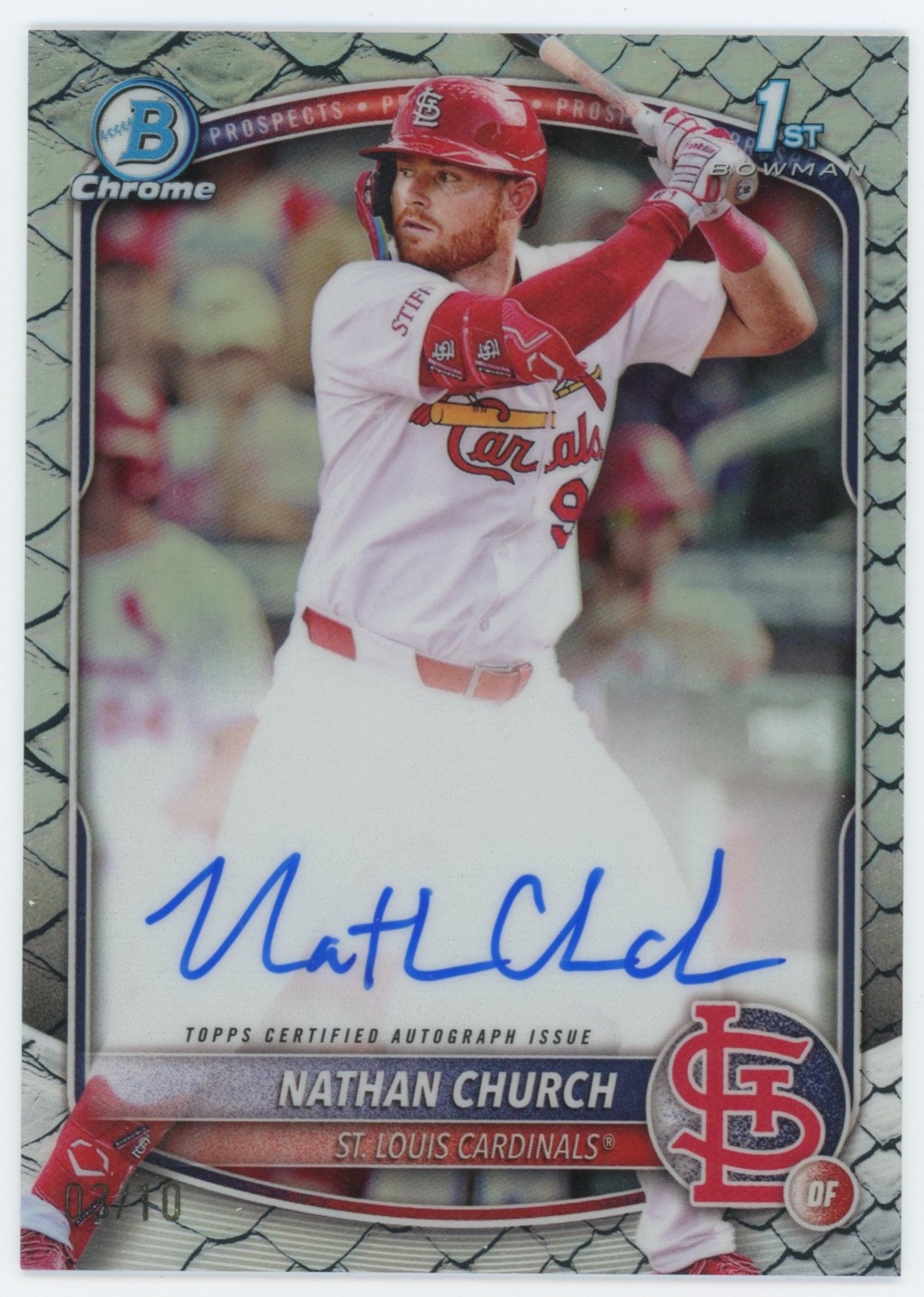 2025 Bowman Chrome Nathan Church 1st Autograph Reptilian Black /10 Cardinals