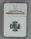 1955 Proof 10 Cent 90% Silver Roosevelt Dime NGC PF67 (008)