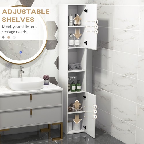 kleankin High Gloss Bathroom Floor Cabinet Storage Cupboard with Doors - Picture 5 of 9