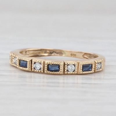 #ad #ad New 0.30ctw Blue Sapphire Diamond Ring 14k Yellow Gold Stackable Wedding All Siz $254.99