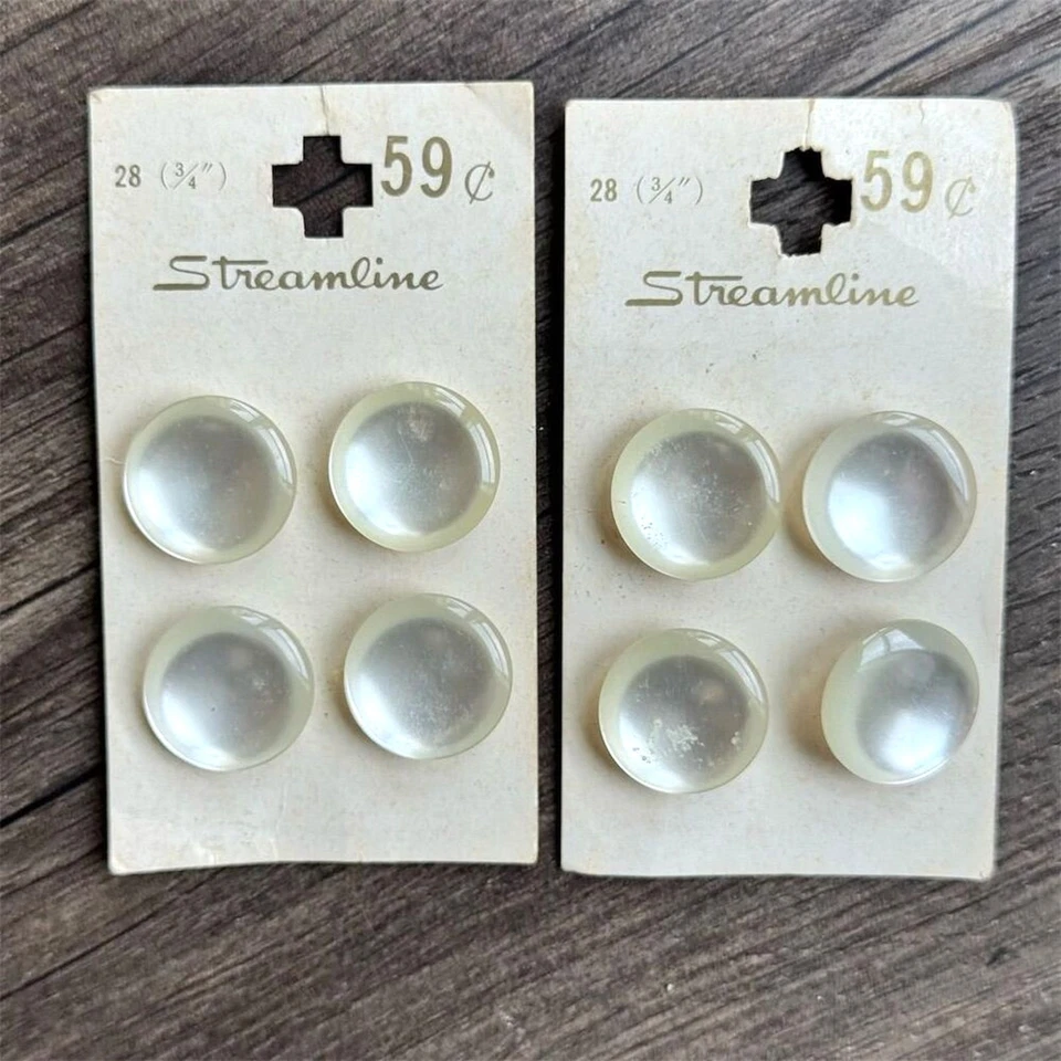 NEW Vintage 40s Streamline Round 3/4" White Shank Sewing Buttons on Card 8 Pk - Image 2 of 4