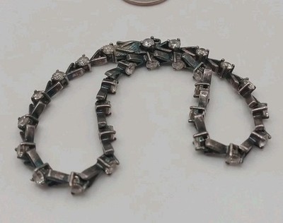 Vintage Ross-Simons Sterling Silver & CZ  Tennis Bracelet 7-3/4'' Heavy Patina 9g