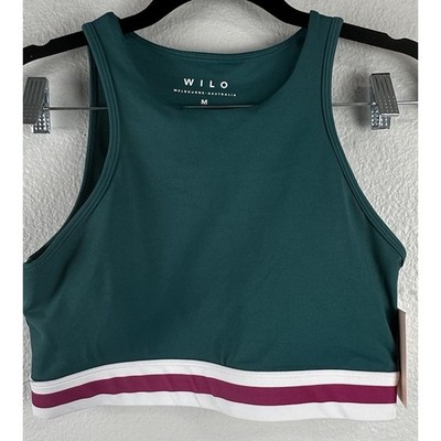 Wilo The Label Anthropology Sports Bra Contour Teal, White Pink Band Medium NWT