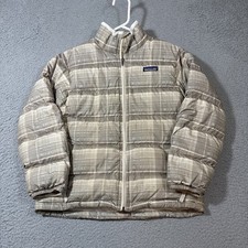 Patagonia Kids Sz M 10 Goose Down Thick Puffer Sweater Jacket Plaid Pattern