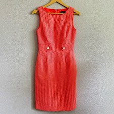 Tahari-Levine Knee Length Sheath Dress Size 2 Spring Summer Coral Peach EUC