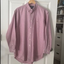 Ralph Lauren Yarmouth pink white cotton check button down shirt Sz 15.5 x 34/35