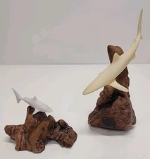John Perry Mako (2) Sharks Sculpture Burl Driftwood Vintage Nautical Coastal 