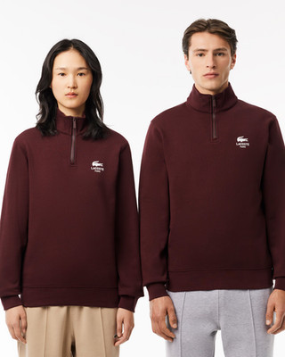 Lacoste Paris Unisex High-Neck 1/4 Zip Heritage Sweatshirt Sweater Bordeaux XS