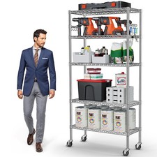 Storage Shelves,1750Lbs 5 Tier Heavy Duty Metal Rolling Shelving Unit with Wh...
