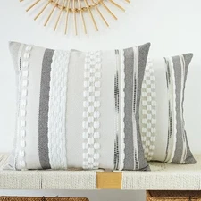  Pack of 2 Boho Throw Pillow Covers Accent 18" x 18" (Pack of 2) White Stripe