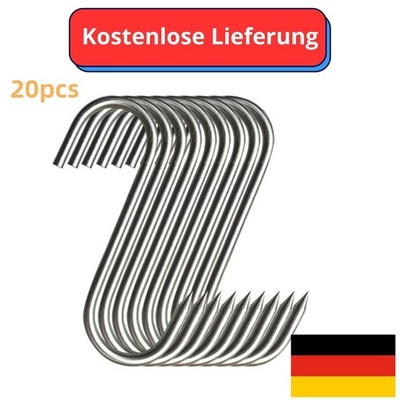 20 Stück Fleischerhaken S Haken, 13cm Edelstahl Räucherhaken Fleischhaken Groß S