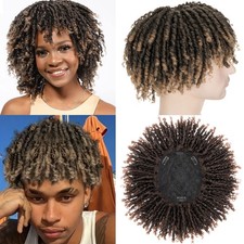 Dreadlock Hair Topper for Men Afro Synthetic Toupee with Bangs Short Braided Wig